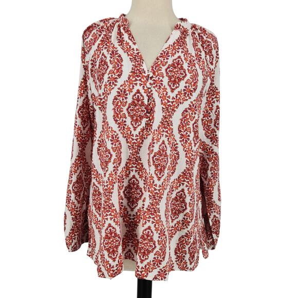 Belle by Kim Gravel Printed Tunic Top Metallic Gold Thread – Size Large - Picture 1 of 8